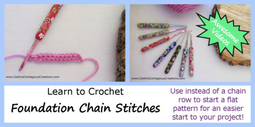 Learn Crochet Basics! Videos guides for foundation chain stitches! Including single crochet foundation chain, half double crochet foundation chain, double crochet foundation chain, treble crochet foundation chain and joining a foundation chain.