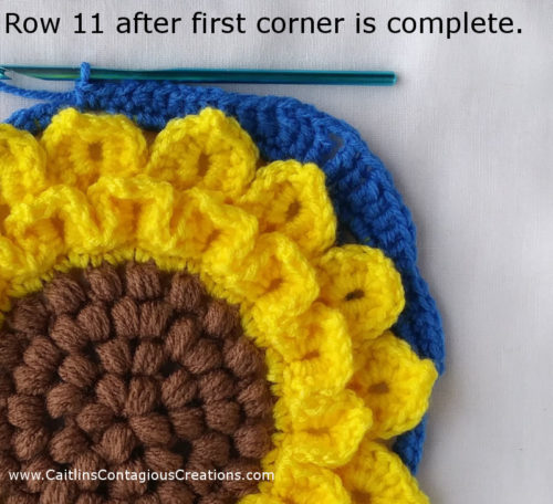 Crocodile Stitch Sunflower Square Crochet Pattern Tutorial with Pictures. This fun and easy tutorial will help you create a crochet square you can use for many things! Create yours today! | Caitlin's Contagious Creations