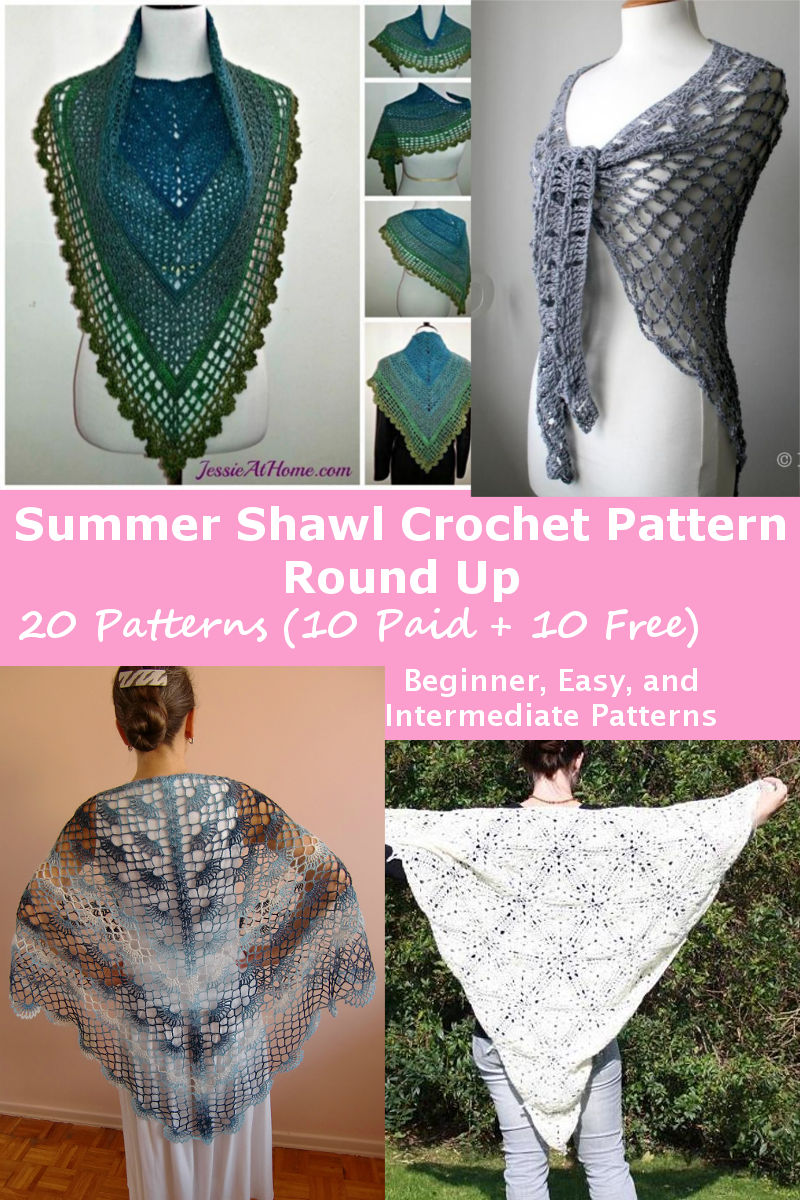 Light and Airy Summer Shawl Crochet Pattern Round Up includes free and paid patterns. Includes beginner, easy, and intermediate patterns. Pattern collection from Caitlin's Contagious Creations. #crochetwrap #crochetpatternroundup #crochetscarf