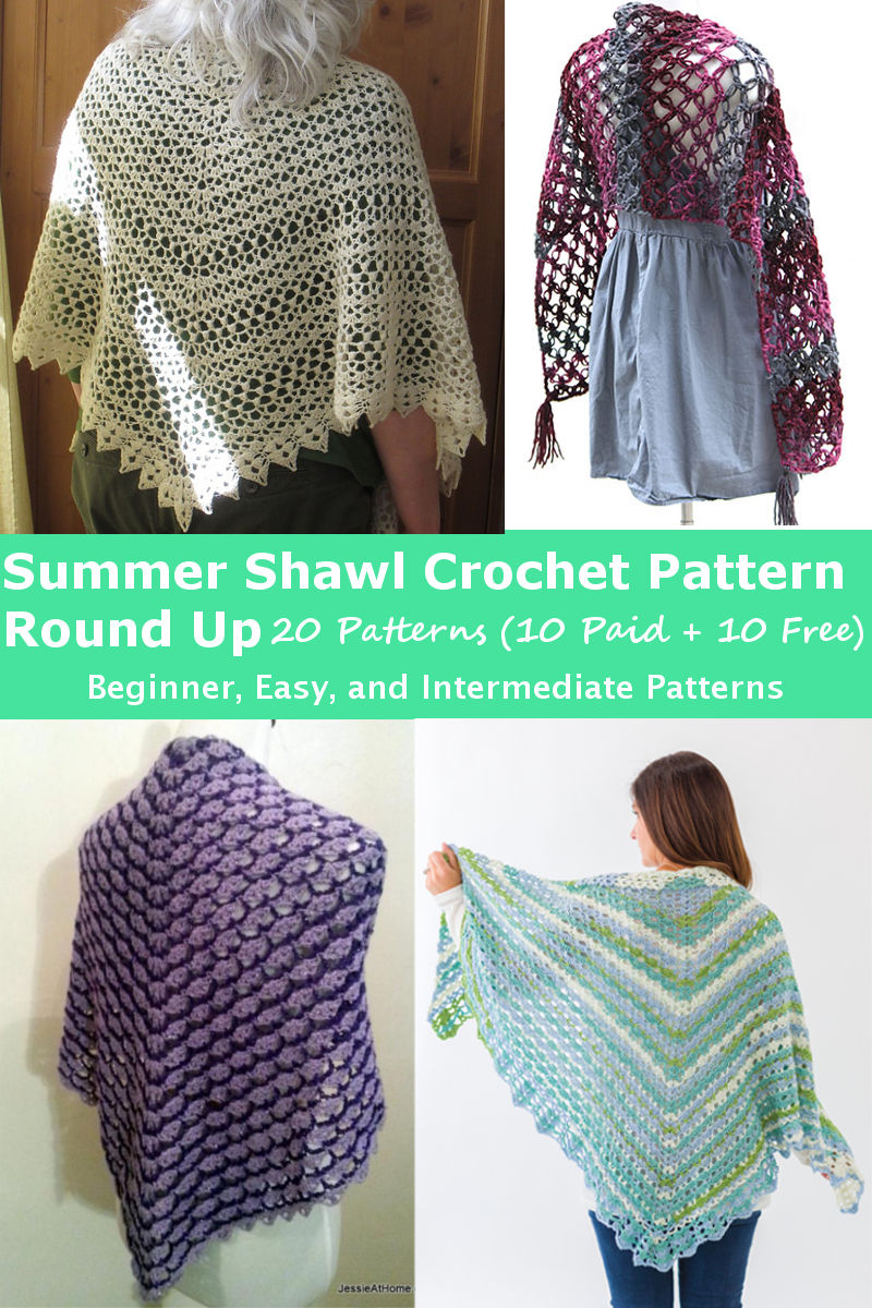 Light and Airy Summer Shawl Crochet Pattern Round Up includes free and paid patterns. Includes beginner, easy, and intermediate patterns. Pattern collection from Caitlin's Contagious Creations. #crochetwrap #crochetpatternroundup #crochetscarf