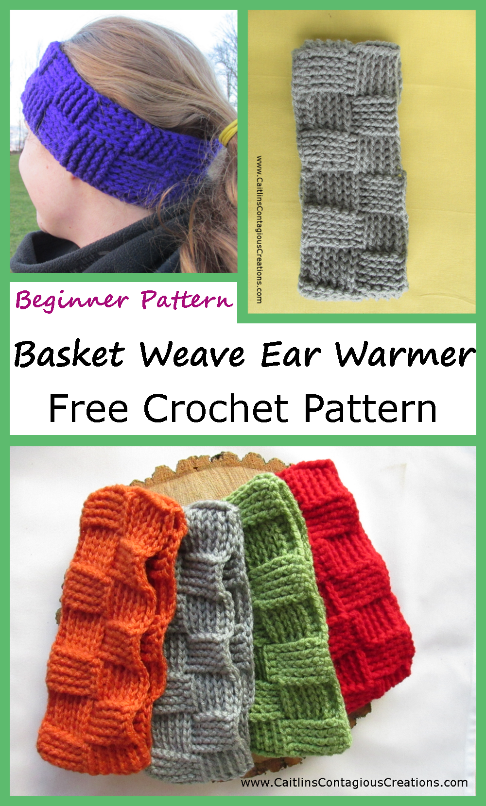 Basket Weave Ear Warmer Crochet Pattern. This winter headband will keep your ears warm and your head cool during outdoor winter activities.  This beginner friendly crochet design is easy and fast to work. Written directions also include photos for reference.