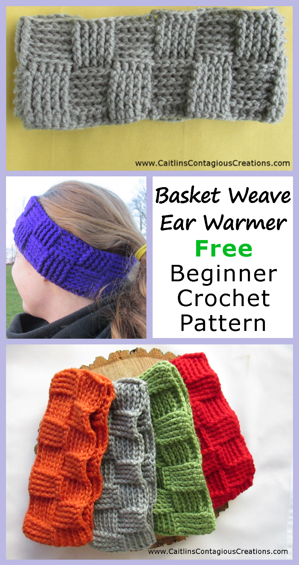 Basket Weave Ear Warmer Free Crochet Pattern. This fun and fast crochet design is perfect for beginners. This highly textured pattern is thick and warm. The written instructions also come with photo directions to help. Start yours today!