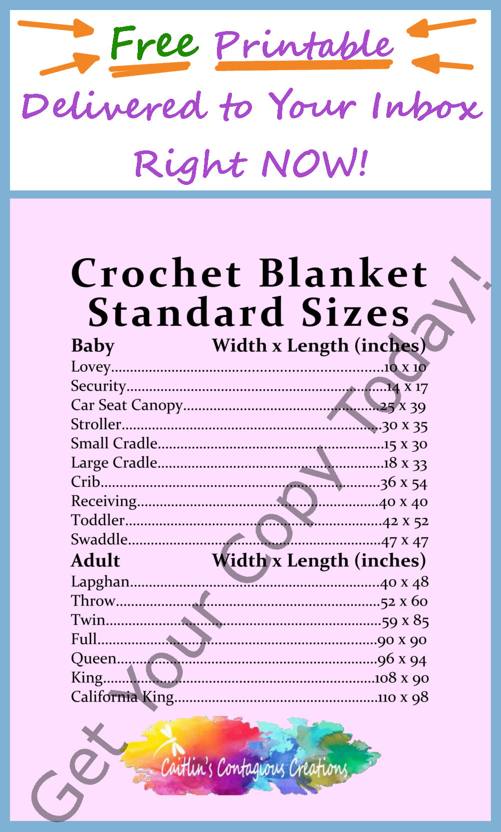 Crochet Blanket Standard Size Quick Guide - Caitlin's Contagious Creations