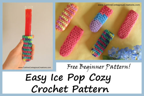 Ice Pop Cozy Crochet Pattern from Caitlin's Contagious Creations. A Free beginner friendly freezer popsicle holder crochet design includes written directions and step by step photos. This fun pattern works up super fast and uses less than 20 yards of machine washable cotton yarn! Make yours now!