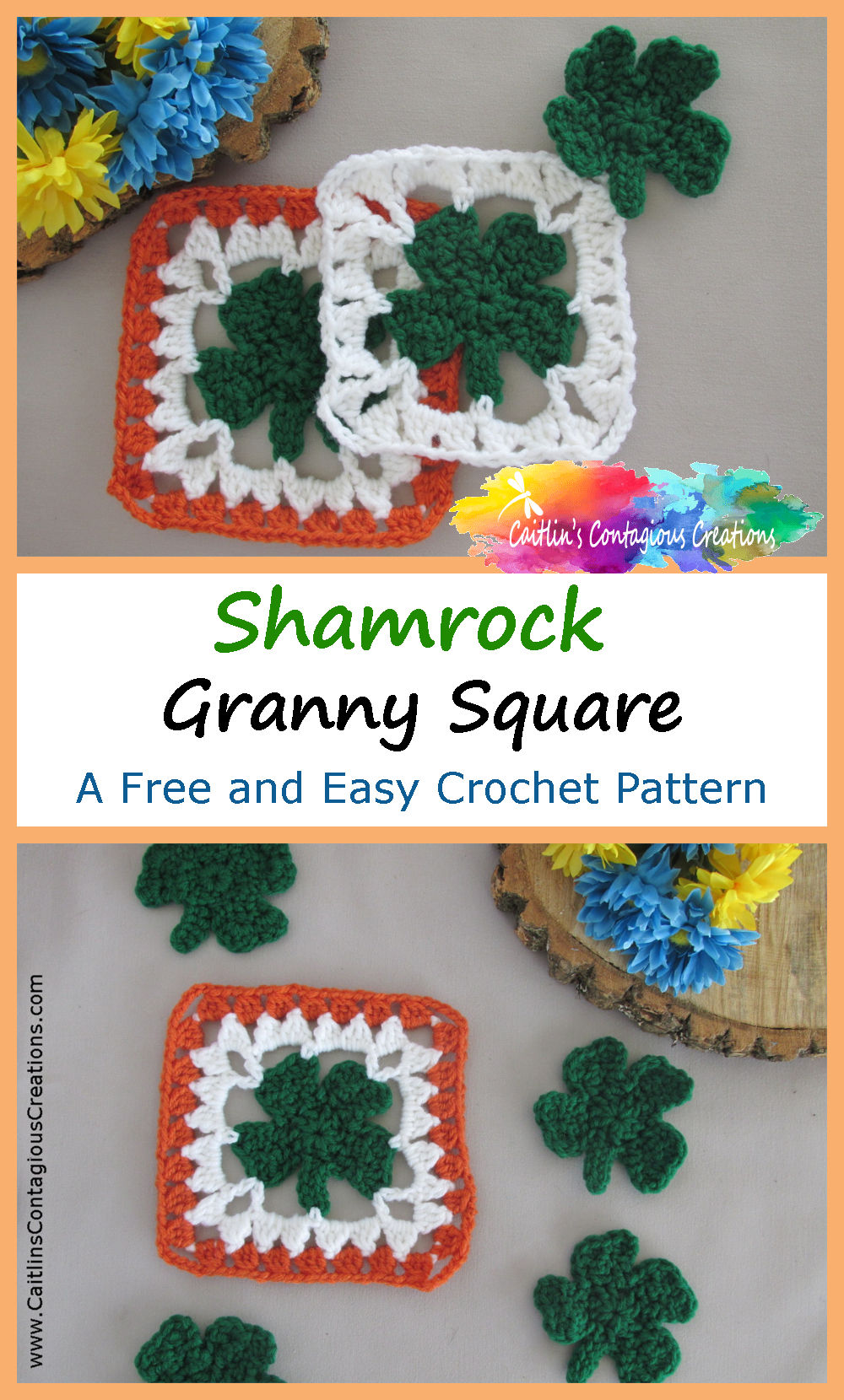 Free Shamrock Granny Square Crochet Pattern is perfect for St. Patrick's Day or all year long! Make a shawl or scarf, blanket, or even a laptop or tablet case with this versatile afghan square crochet pattern. The Irish flower or four 4 leaf clover is said to be good luck, so grab your hook and get started today!