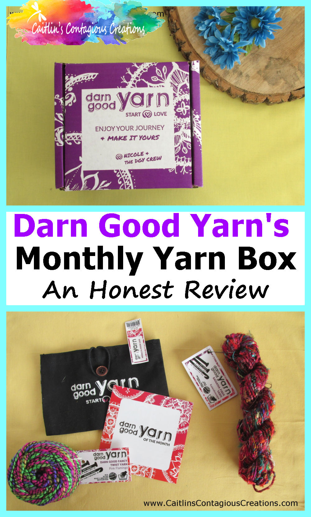 Darn Good Yarn Box Review from Caitlin's Contagious Creations. An honest review with all the info every crochet or knitter wants to know before they buy this monthly yarn subscription. #MonthlyCrochetSubscription