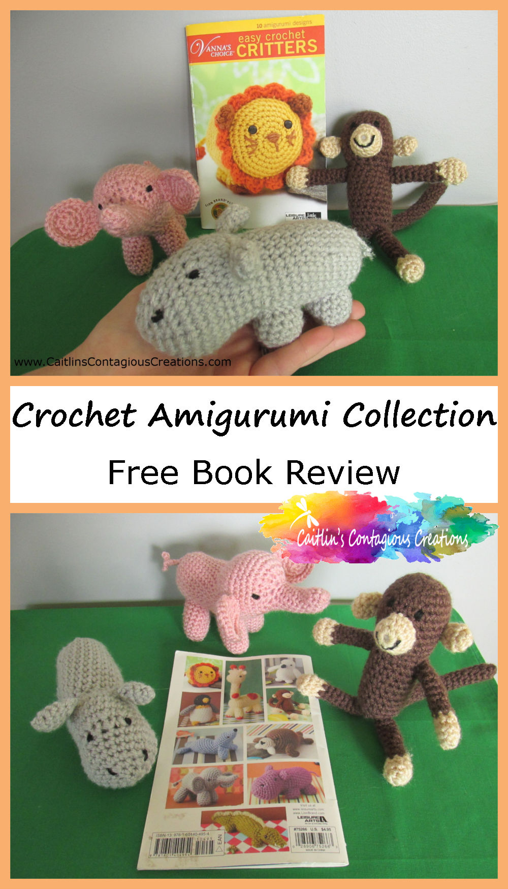 Front and back covers of easy crochet critters with amigurumi animals