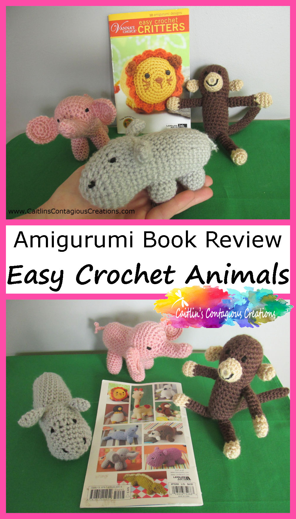 Amigurumi book review of Easy Crochet Critters. Front and back covers with stuffed animals