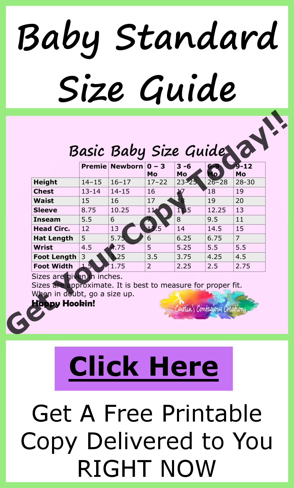 Baby Size Guide Opt-In PDF Printable example with text overlay