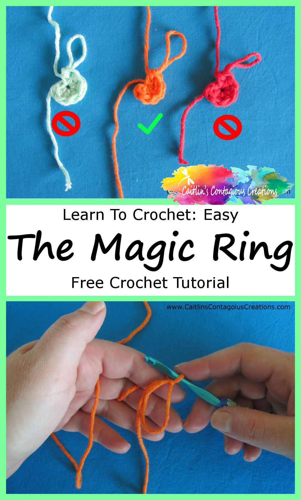 photo of magic ring and no magic ring starts and after step 6 with text overlay