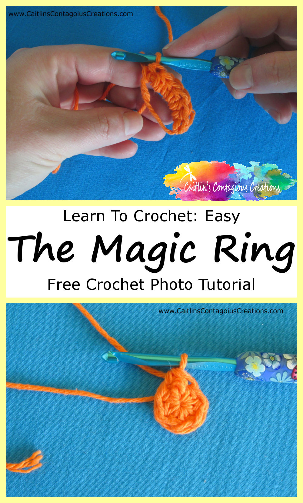 pinterest image to share with completed magic rings and text overlay