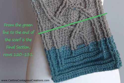 last section of knotted cable scarf free crochet pattern