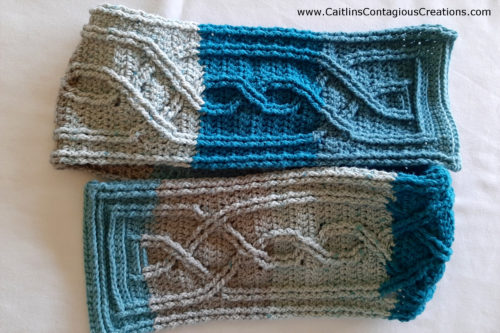 finished knotted cable scarf, folded to show end of cable pattern
