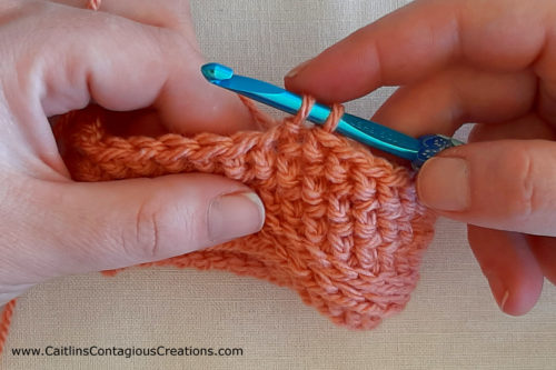 two loops on hook for Half Double Crochet Herringbone Stitch