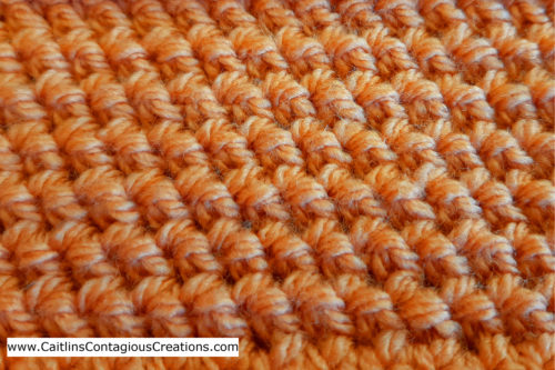 HDC Herringbone Crochet Stitch worked in the round, up close photo to depict texture