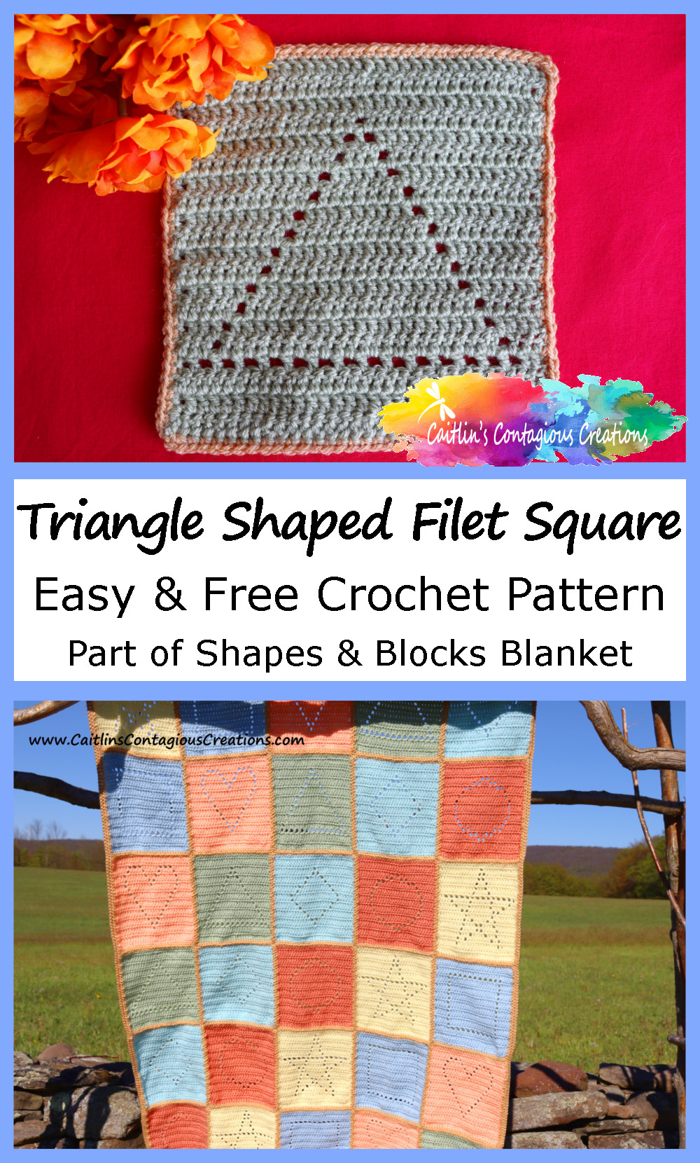 Triangle Shape Filet Square Crochet Pattern Free with written directions and stitch diagram.
