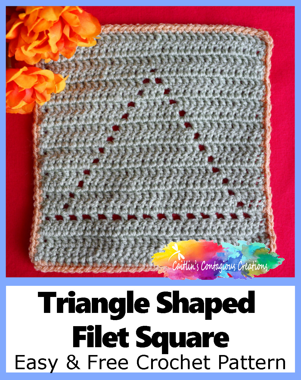 Free Triangle Shape Filet Square Crochet Pattern easy to follow directions and photo tutorial.