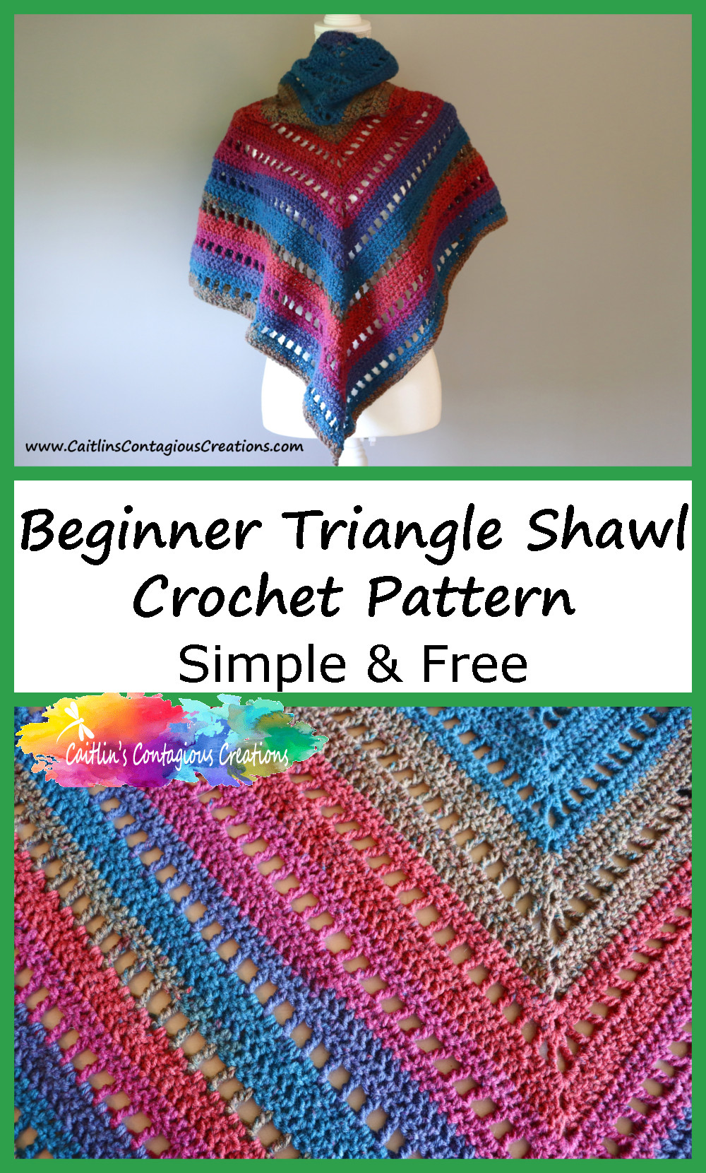 beginner triangle Shawl crochet pattern pinterest image 01