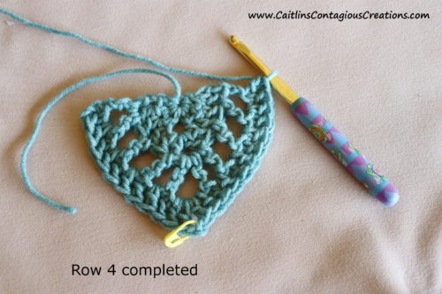 Beginner Triangle Shawl Crochet Pattern after row 4.