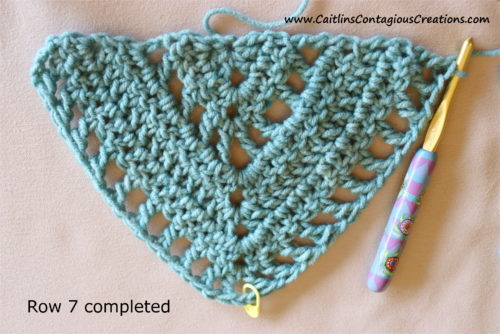 Beginner Triangle Shawl Crochet Pattern after row 7.