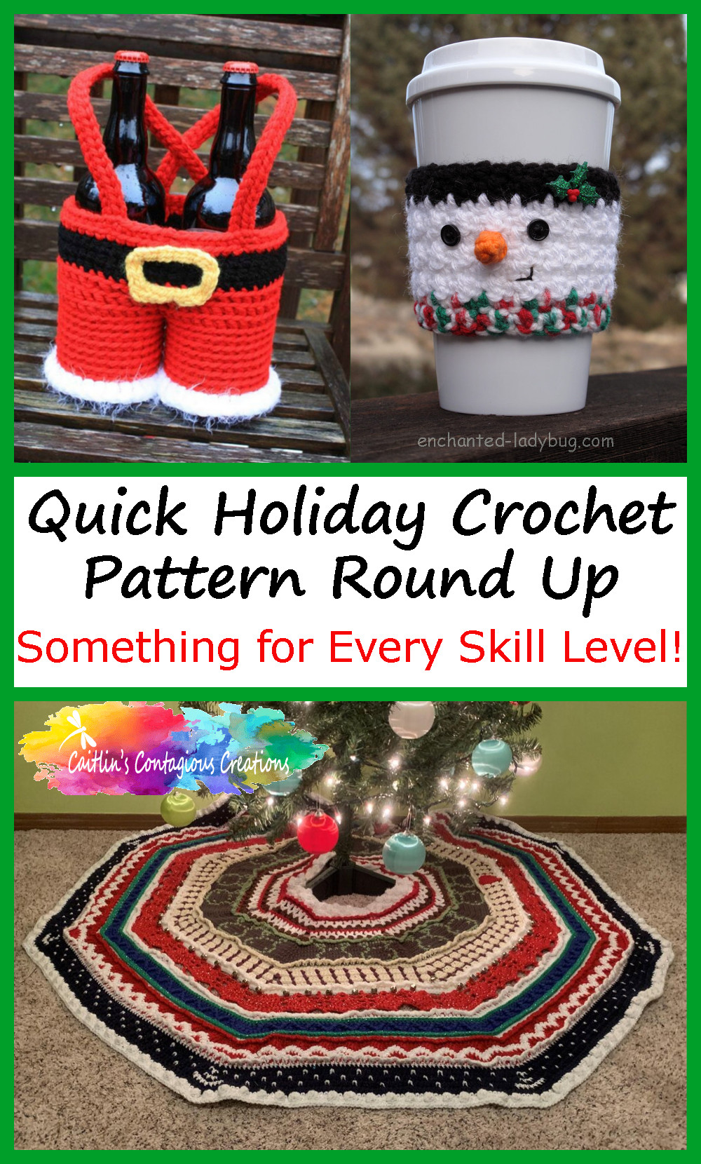 Quick Holiday Crochet Pattern Round Up Including DK, Aran, Worsted, and Bulky weight yarn stash busters