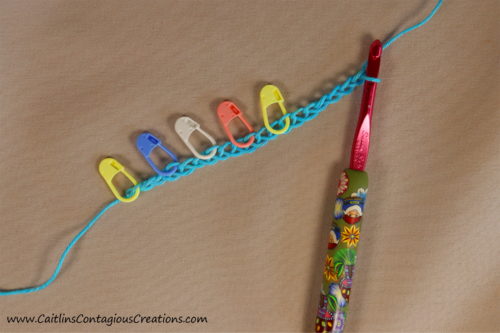 starting chain with stitch markers in place for summer scarf crochet pattern