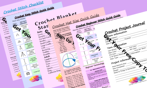 Crochet printables of helpful reference information, stitches, size guides and more.