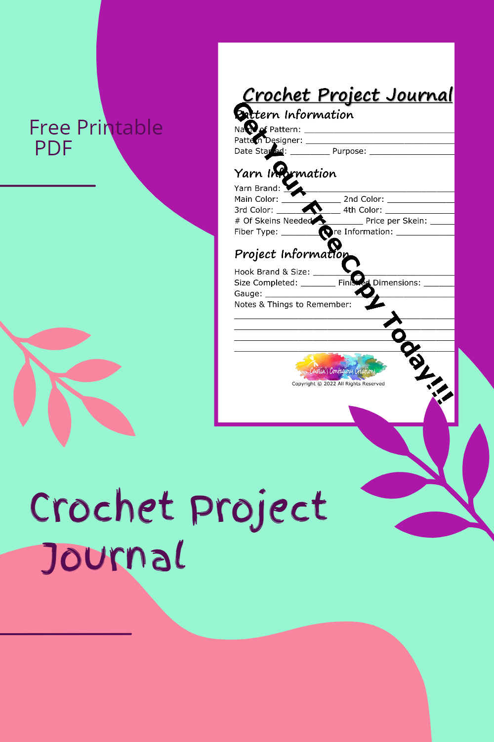crochet project journal page printable pinterest image 1